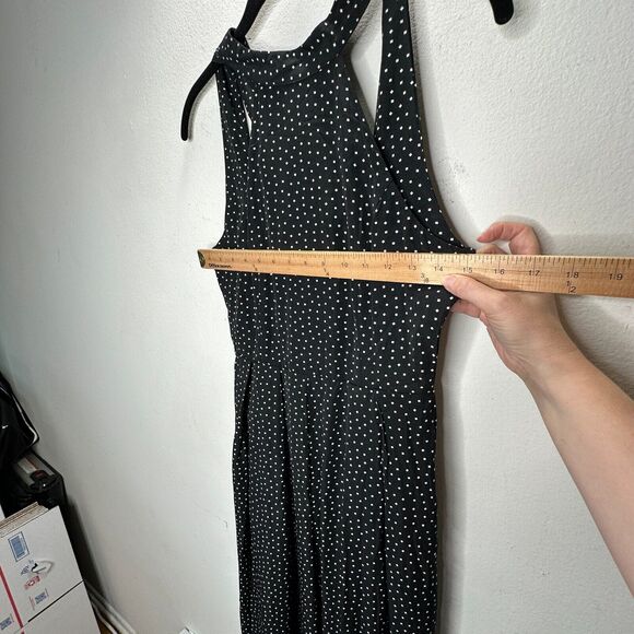 Audrey Halterneck Black White Polka Dot Open Tie Back Pleat Wide Leg Jumpsuit S - Picture 16 of 16